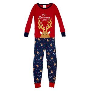 Pajamas Set Unisex‎ 7Y Red Blue Merry Christmas Reindeer Long Sleeve Pants